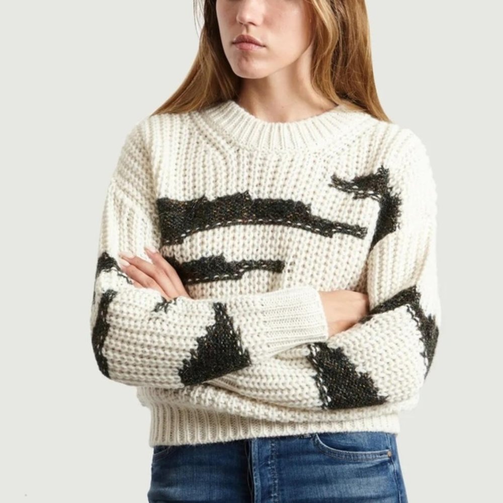 BA&SH Cacilie Metallic Intarsia-Knit Alpaca/Wool Ivory Sweater New Size 0/XS - Picture 5 of 16